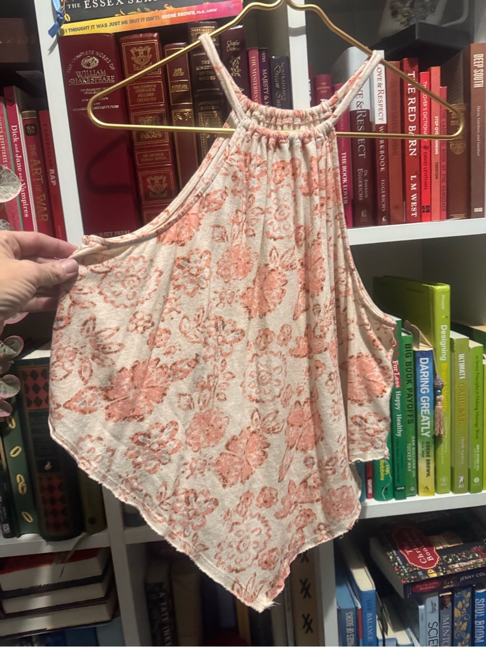 Free People Cream Halter Tank with Peach Floral Print